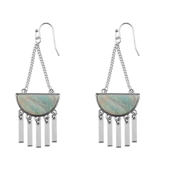 RETAIL $50 Kinsley Armelle Bianca Collection Silver Solar Earrings*Amazonite - Picture 1 of 2